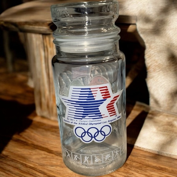 🏡VINTAGE 1980 M&M's GLASS LA OLYMPIC COMMITTEE JAR - Picture 2 of 7